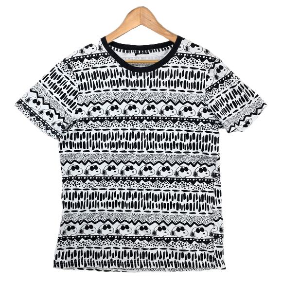 Peanuts Snoopy Shirt Mens Medium Black White All Over Print AOP Charlie Brown - Picture 1 of 7